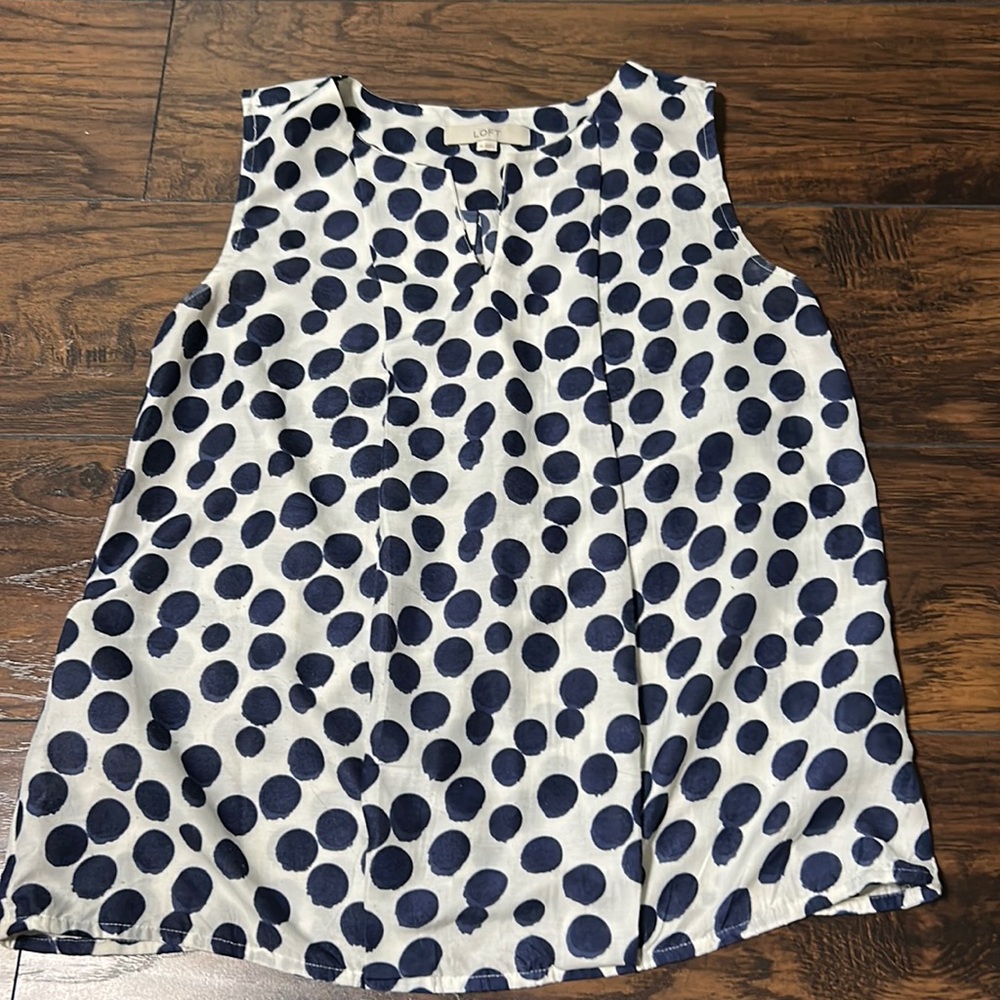 Loft white and navy sleeveless blouse